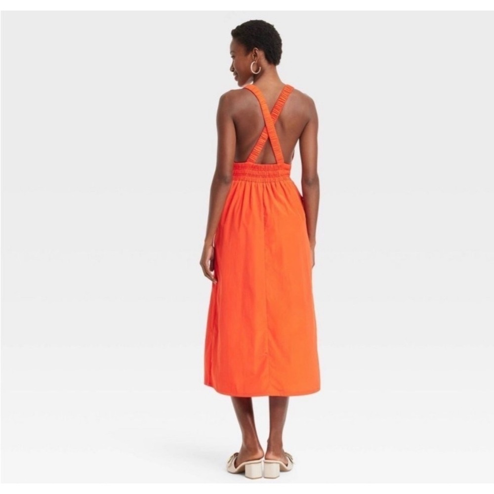 A New Day Midi Dress Womens XXL Red Open Cross Back Smocked‎ Waist Summer Casual